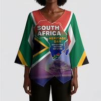 South Africa Heritage Day Kimono Sleeve Blouse Celebrating Roots Flag Map Sunset Savanna