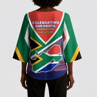 South Africa Heritage Day Kimono Sleeve Blouse Celebrating Roots Flag Map Sunset Savanna