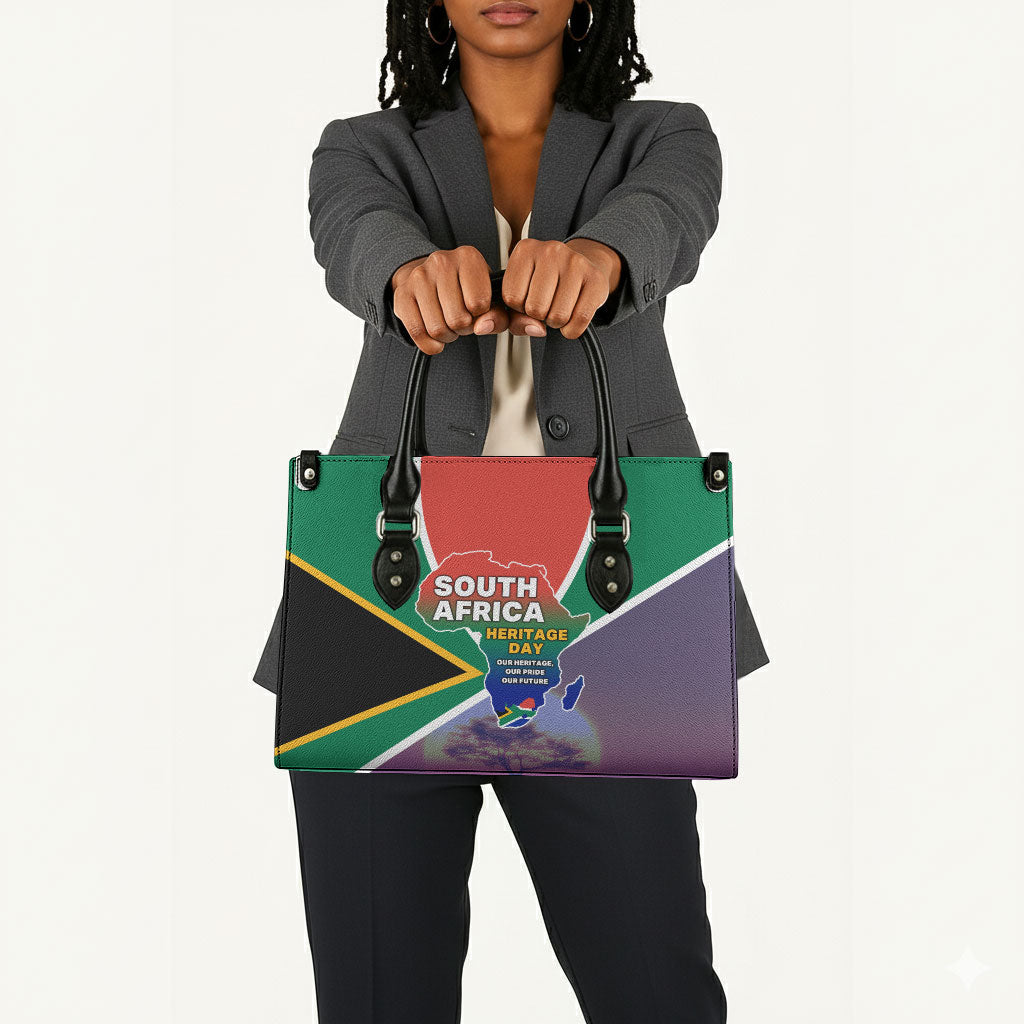 South Africa Heritage Day Leather Bag Celebrating Roots Flag Map Sunset Savanna