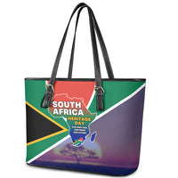 South Africa Heritage Day Leather Tote Bag Celebrating Roots Flag Map Sunset Savanna