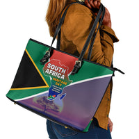 South Africa Heritage Day Leather Tote Bag Celebrating Roots Flag Map Sunset Savanna