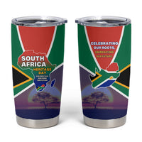South Africa Heritage Day Tumbler Cup Celebrating Roots Flag Map Sunset Savanna