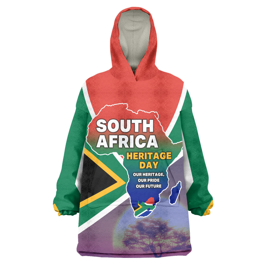 South Africa Heritage Day Wearable Blanket Hoodie Celebrating Roots Flag Map Sunset Savanna