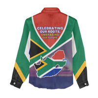South Africa Heritage Day Women Casual Shirt Celebrating Roots Flag Map Sunset Savanna