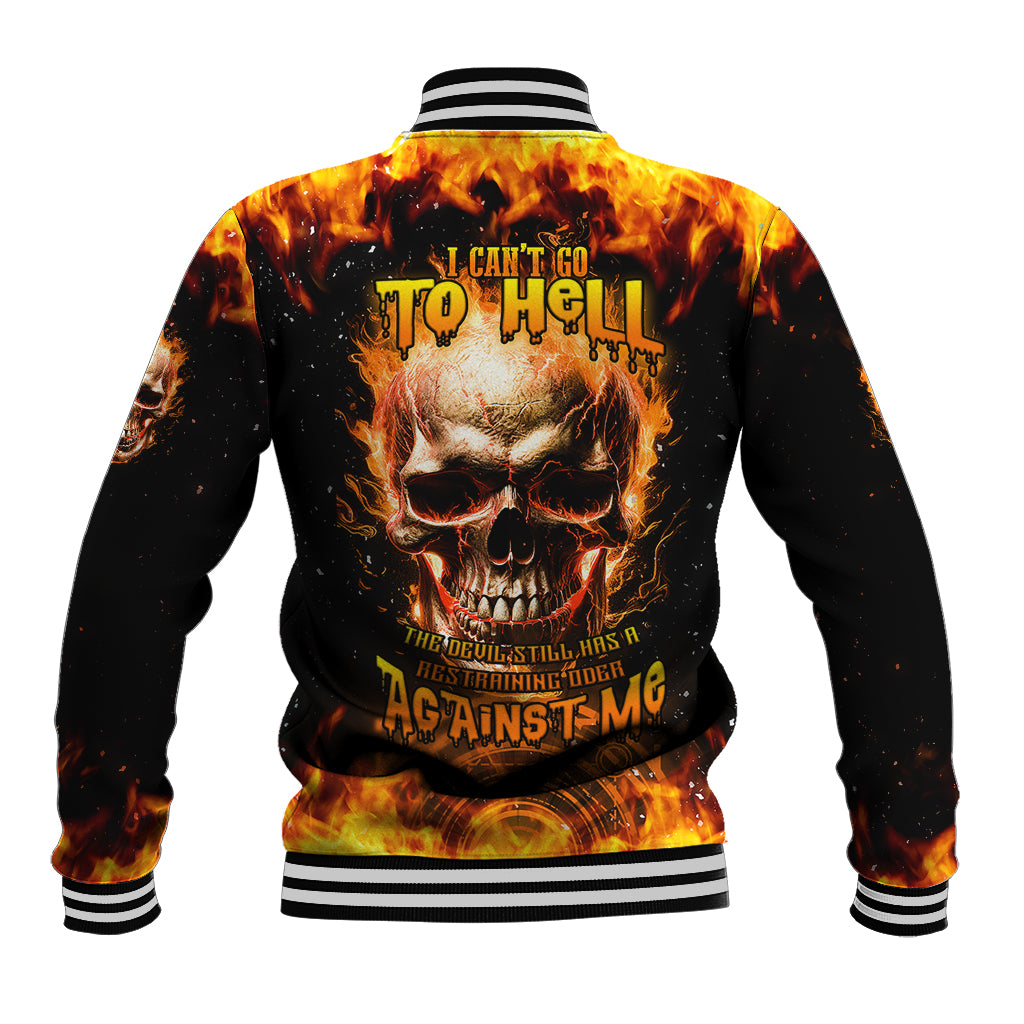Magic Fire Skull Baseball Jacket I Can't Go To Hell The Devil Still Has A Rest Training Oder Against Me - Wonder Print Shop