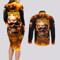Magic Fire Skull Couples Matching Long Sleeve Bodycon Dress and Long Sleeve Button Shirts I Can't Go To Hell The Devil Still Has A Rest Training Oder Against Me - Wonder Print Shop