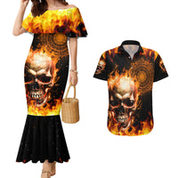 Magic Fire Skull Couples Matching Mermaid Dress and Hawaiian Shirt I Can't Go To Hell The Devil Still Has A Rest Training Oder Against Me - Wonder Print Shop