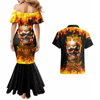 Magic Fire Skull Couples Matching Mermaid Dress and Hawaiian Shirt I Can't Go To Hell The Devil Still Has A Rest Training Oder Against Me - Wonder Print Shop