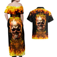 Magic Fire Skull Couples Matching Off Shoulder Maxi Dress and Hawaiian Shirt I Can't Go To Hell The Devil Still Has A Rest Training Oder Against Me - Wonder Print Shop