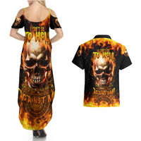 Magic Fire Skull Couples Matching Summer Maxi Dress and Hawaiian Shirt I Can't Go To Hell The Devil Still Has A Rest Training Oder Against Me - Wonder Print Shop