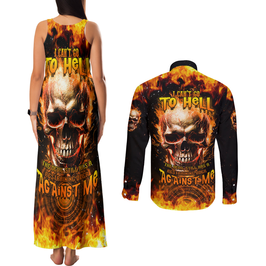 Magic Fire Skull Couples Matching Tank Maxi Dress and Long Sleeve Button Shirts I Can't Go To Hell The Devil Still Has A Rest Training Oder Against Me - Wonder Print Shop