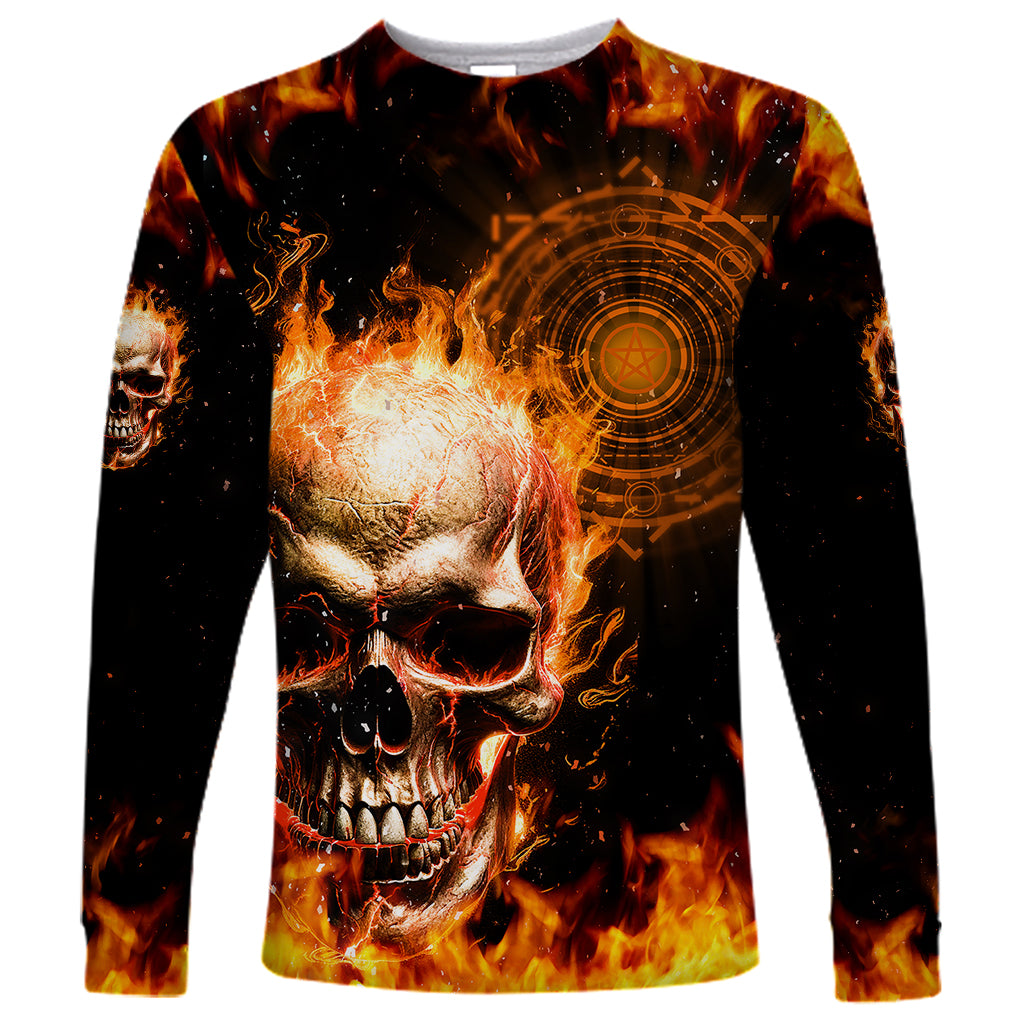Magic Fire Skull Long Sleeve Shirt I Can't Go To Hell The Devil Still Has A Rest Training Oder Against Me - Wonder Print Shop
