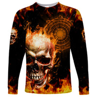 Magic Fire Skull Long Sleeve Shirt I Can't Go To Hell The Devil Still Has A Rest Training Oder Against Me - Wonder Print Shop
