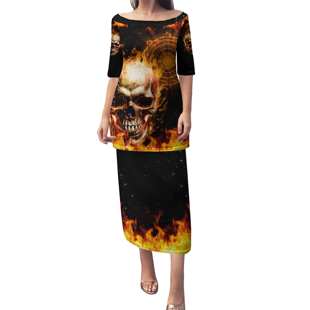 Magic Fire Skull Puletasi I Can't Go To Hell The Devil Still Has A Rest Training Oder Against Me - Wonder Print Shop