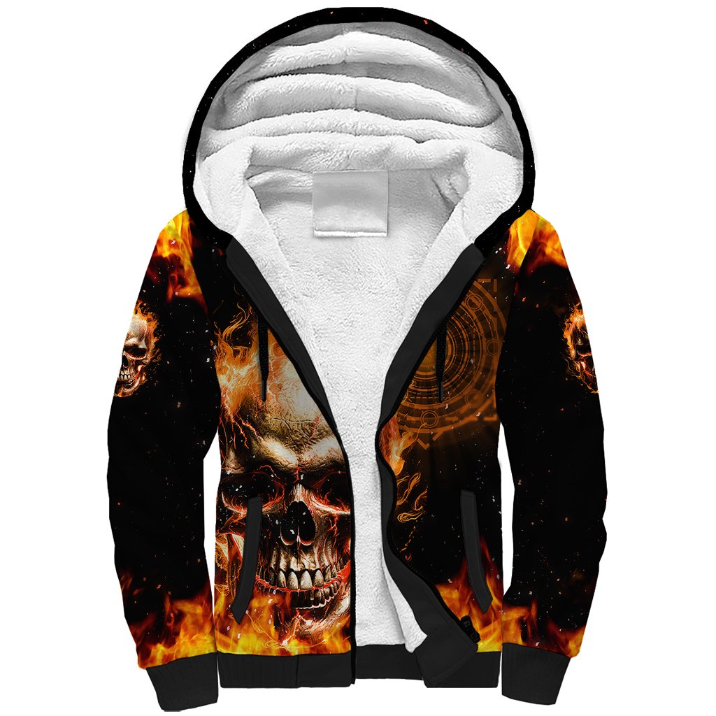 Magic Fire Skull Sherpa Hoodie I Can't Go To Hell The Devil Still Has A Rest Training Oder Against Me - Wonder Print Shop