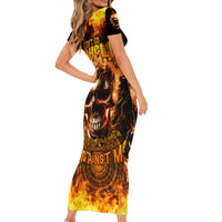 Magic Fire Skull Short Sleeve Bodycon Dress I Can't Go To Hell The Devil Still Has A Rest Training Oder Against Me - Wonder Print Shop