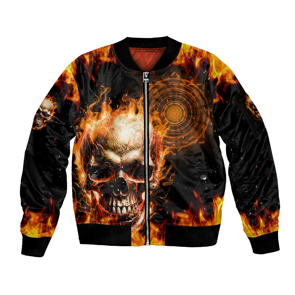 Magic Fire Skull Sleeve Zip Bomber Jacket I Can't Go To Hell The Devil Still Has A Rest Training Oder Against Me - Wonder Print Shop