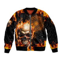 Magic Fire Skull Sleeve Zip Bomber Jacket I Can't Go To Hell The Devil Still Has A Rest Training Oder Against Me - Wonder Print Shop