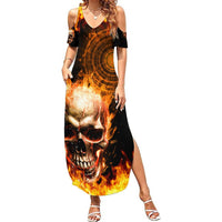 Magic Fire Skull Summer Maxi Dress I Can't Go To Hell The Devil Still Has A Rest Training Oder Against Me - Wonder Print Shop
