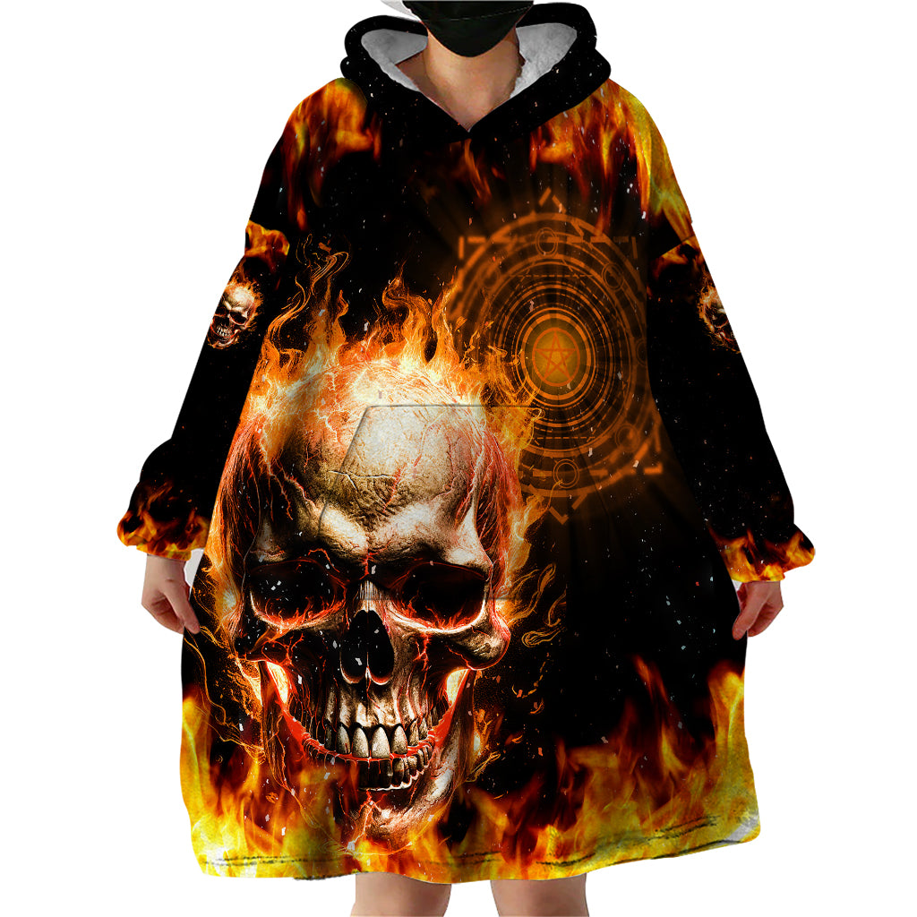 Magic Fire Skull Wearable Blanket Hoodie I Can't Go To Hell The Devil Still Has A Rest Training Oder Against Me - Wonder Print Shop