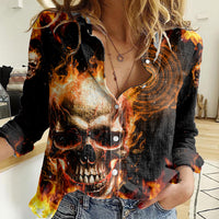 Magic Fire Skull Women Casual Shirt I Can't Go To Hell The Devil Still Has A Rest Training Oder Against Me - Wonder Print Shop