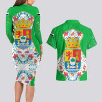 Extremadura Flag Couples Matching Long Sleeve Bodycon Dress and Hawaiian Shirt Autonomous Community of Spain - Wonder Print Shop
