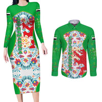 Extremadura Flag Couples Matching Long Sleeve Bodycon Dress and Long Sleeve Button Shirt Autonomous Community of Spain - Wonder Print Shop