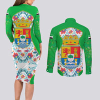 Extremadura Flag Couples Matching Long Sleeve Bodycon Dress and Long Sleeve Button Shirt Autonomous Community of Spain - Wonder Print Shop
