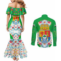 Extremadura Flag Couples Matching Mermaid Dress and Long Sleeve Button Shirt Autonomous Community of Spain - Wonder Print Shop