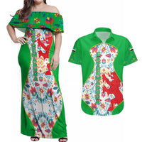Extremadura Flag Couples Matching Off Shoulder Maxi Dress and Hawaiian Shirt Autonomous Community of Spain - Wonder Print Shop