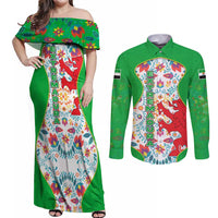Extremadura Flag Couples Matching Off Shoulder Maxi Dress and Long Sleeve Button Shirt Autonomous Community of Spain - Wonder Print Shop