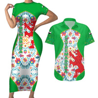 Extremadura Flag Couples Matching Short Sleeve Bodycon Dress and Hawaiian Shirt Autonomous Community of Spain - Wonder Print Shop