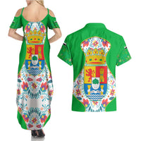 Extremadura Flag Couples Matching Summer Maxi Dress and Hawaiian Shirt Autonomous Community of Spain - Wonder Print Shop