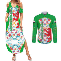 Extremadura Flag Couples Matching Summer Maxi Dress and Long Sleeve Button Shirt Autonomous Community of Spain - Wonder Print Shop