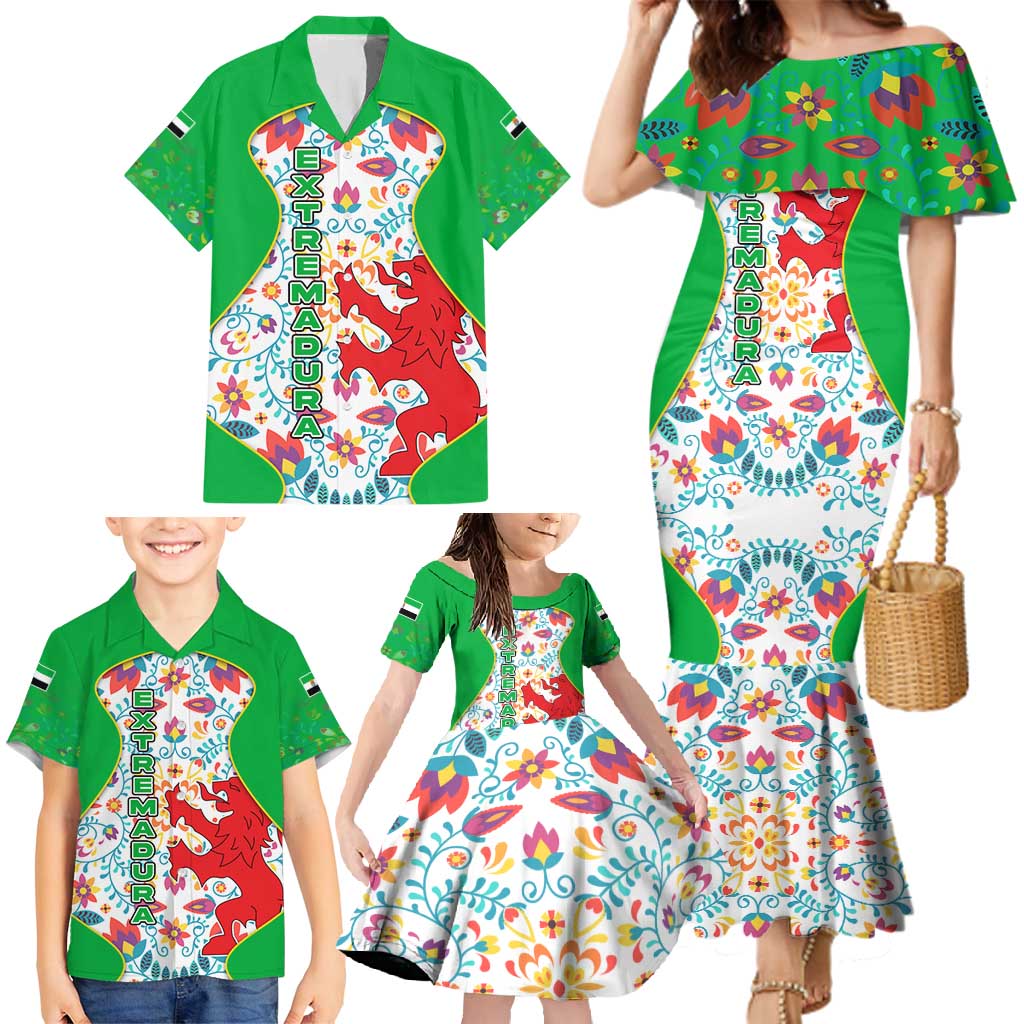 Extremadura Flag Family Matching Mermaid Dress and Hawaiian Shirt Autonomous Community of Spain - Wonder Print Shop