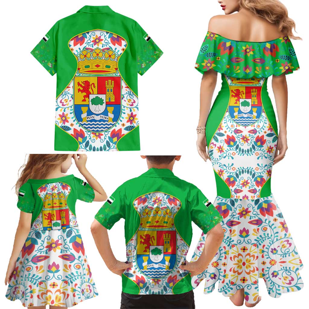 Extremadura Flag Family Matching Mermaid Dress and Hawaiian Shirt Autonomous Community of Spain - Wonder Print Shop