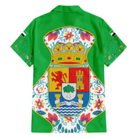 Extremadura Flag Family Matching Off The Shoulder Long Sleeve Dress and Hawaiian Shirt Autonomous Community of Spain - Wonder Print Shop