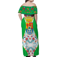 Extremadura Flag Family Matching Off Shoulder Maxi Dress and Hawaiian Shirt Autonomous Community of Spain - Wonder Print Shop