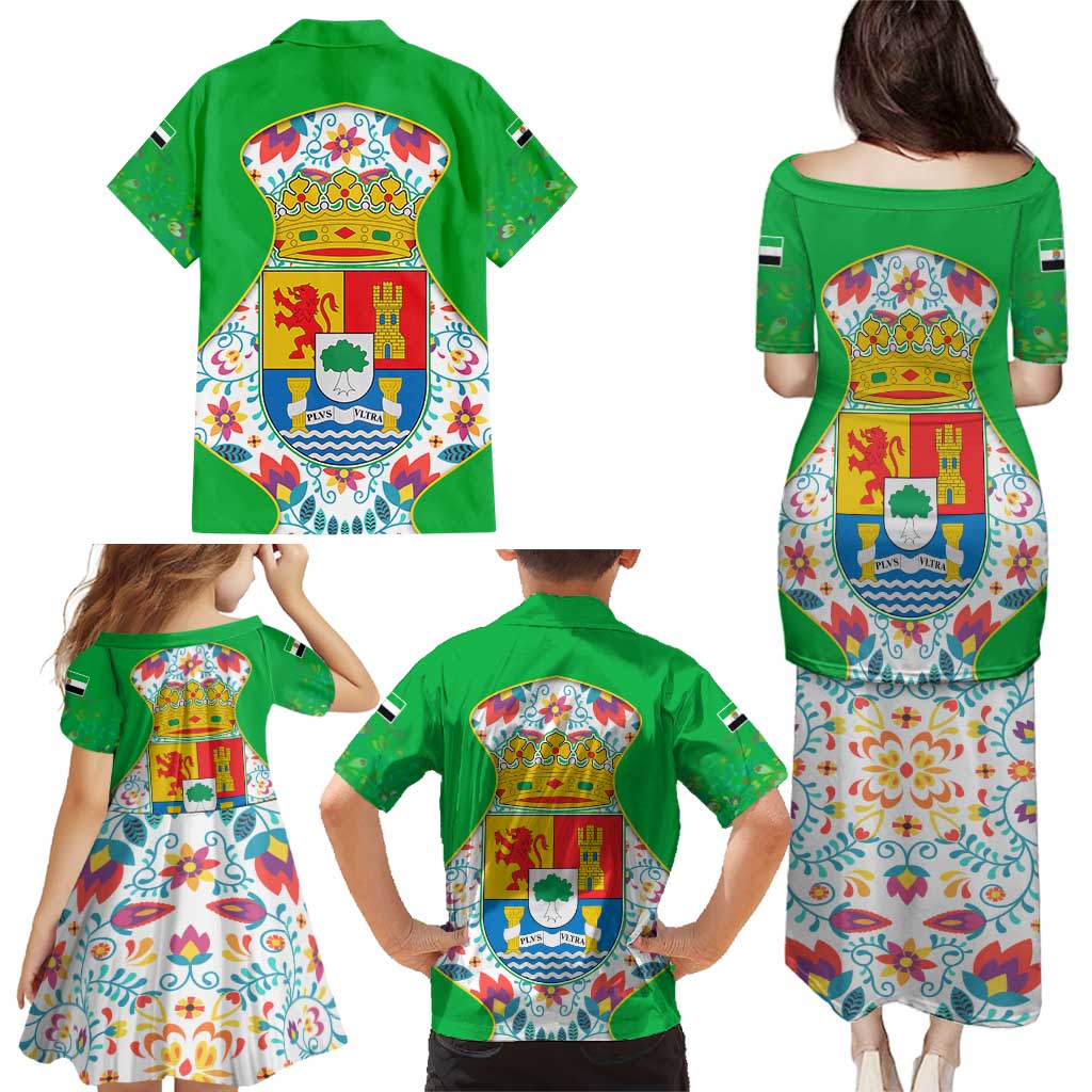 Extremadura Flag Family Matching Puletasi and Hawaiian Shirt Autonomous Community of Spain - Wonder Print Shop