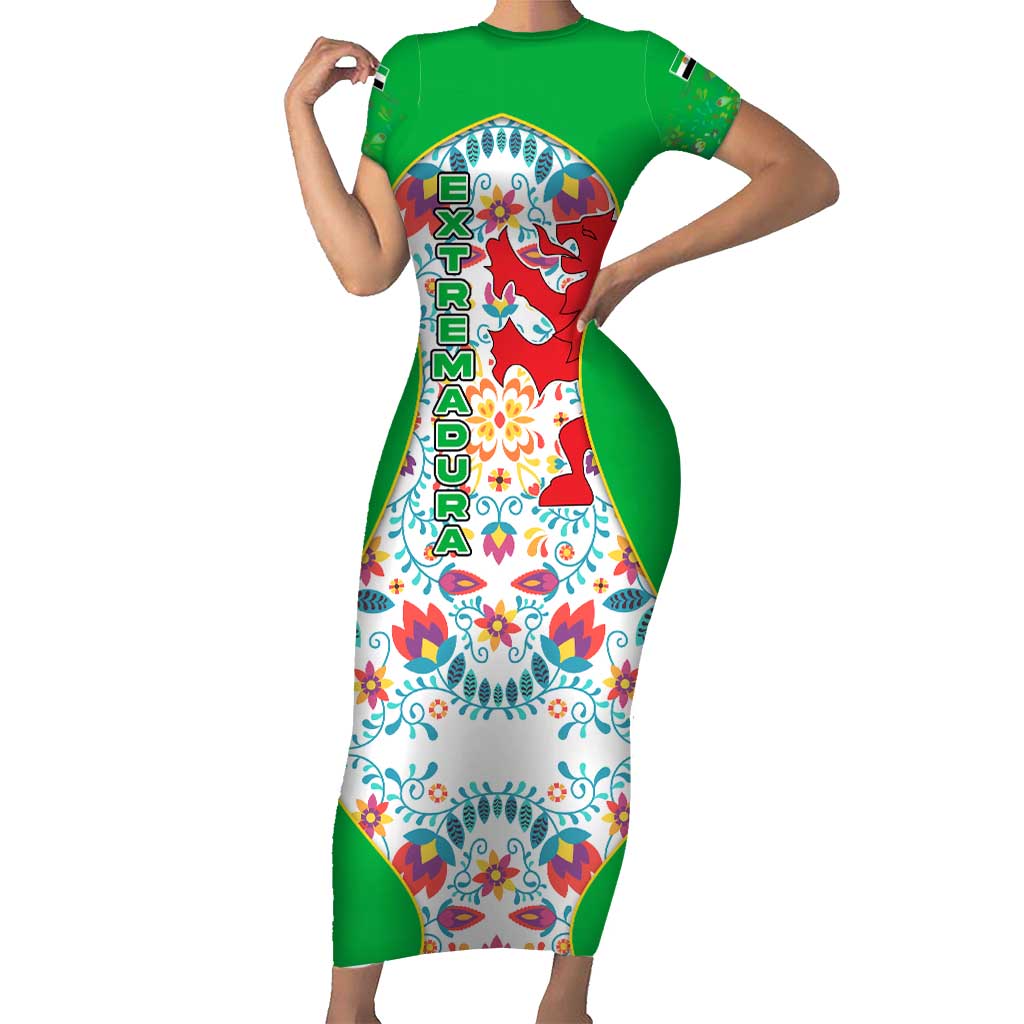 Extremadura Flag Family Matching Short Sleeve Bodycon Dress and Hawaiian Shirt Autonomous Community of Spain - Wonder Print Shop