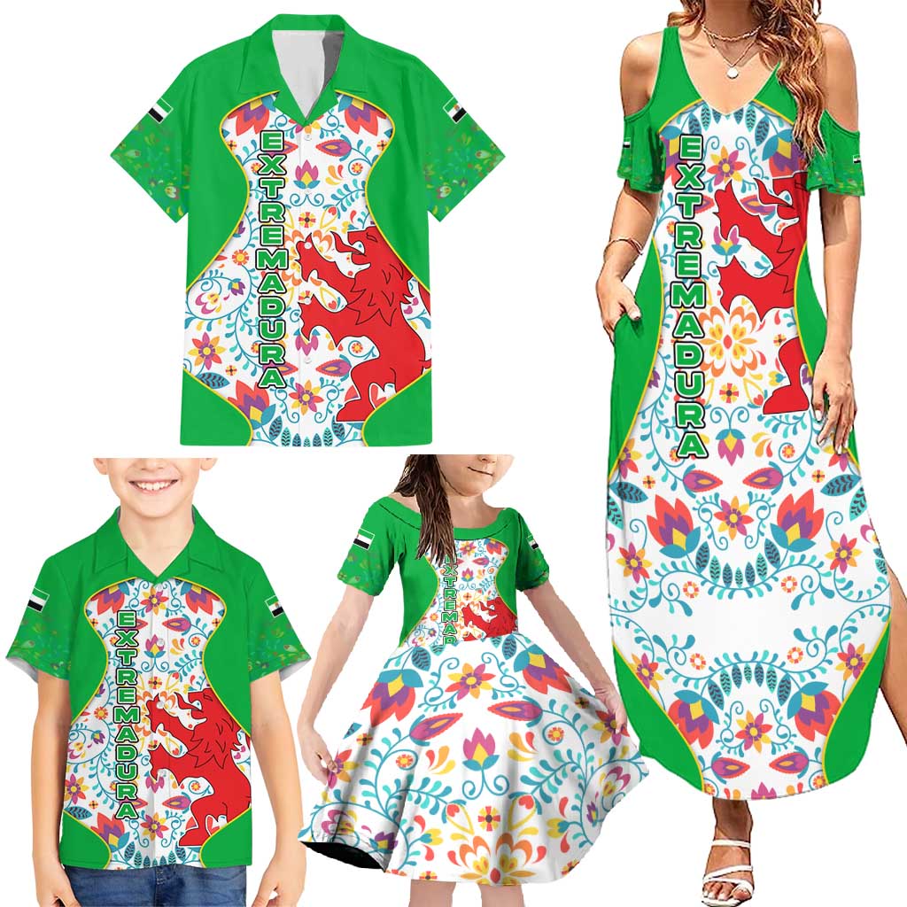 Extremadura Flag Family Matching Summer Maxi Dress and Hawaiian Shirt Autonomous Community of Spain - Wonder Print Shop
