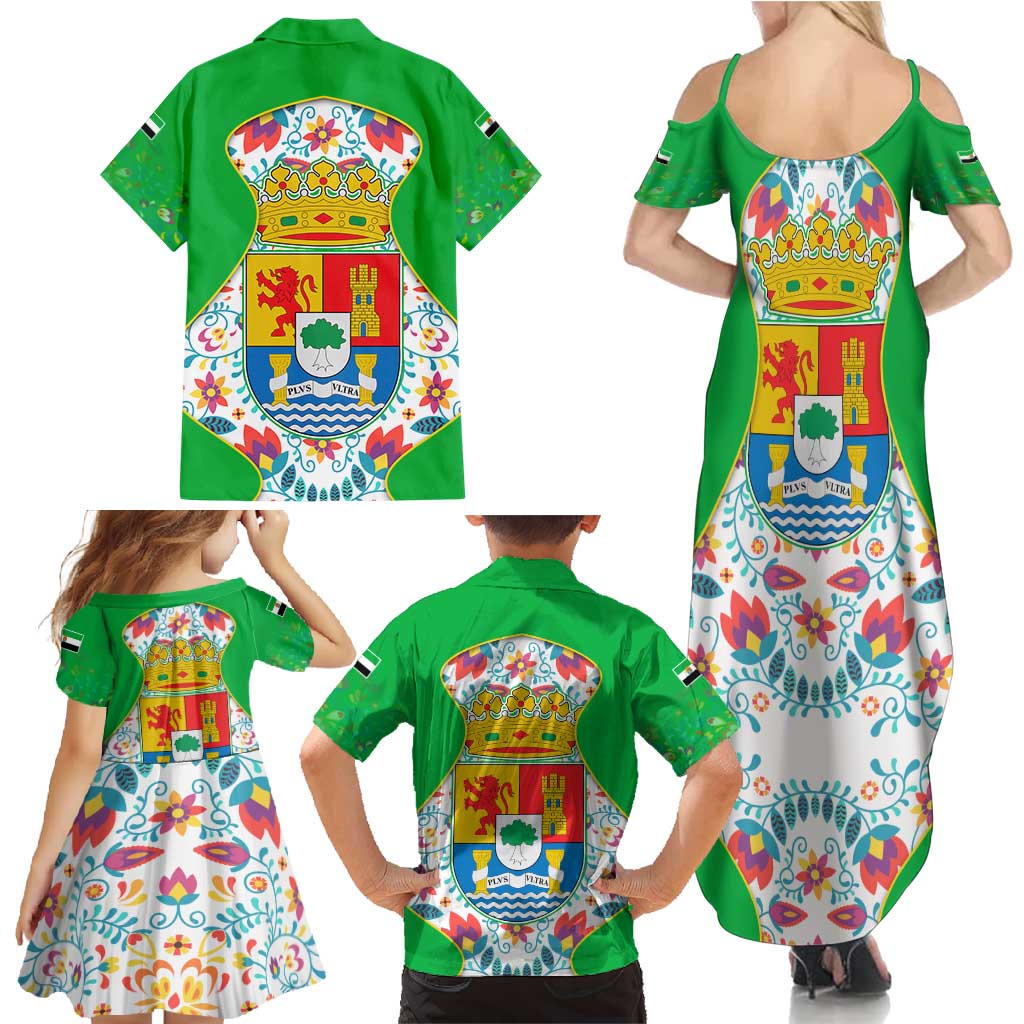 Extremadura Flag Family Matching Summer Maxi Dress and Hawaiian Shirt Autonomous Community of Spain - Wonder Print Shop