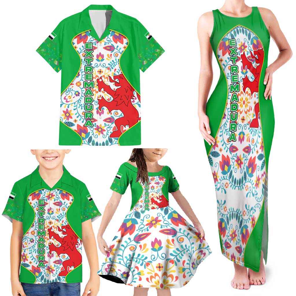 Extremadura Flag Family Matching Tank Maxi Dress and Hawaiian Shirt Autonomous Community of Spain - Wonder Print Shop