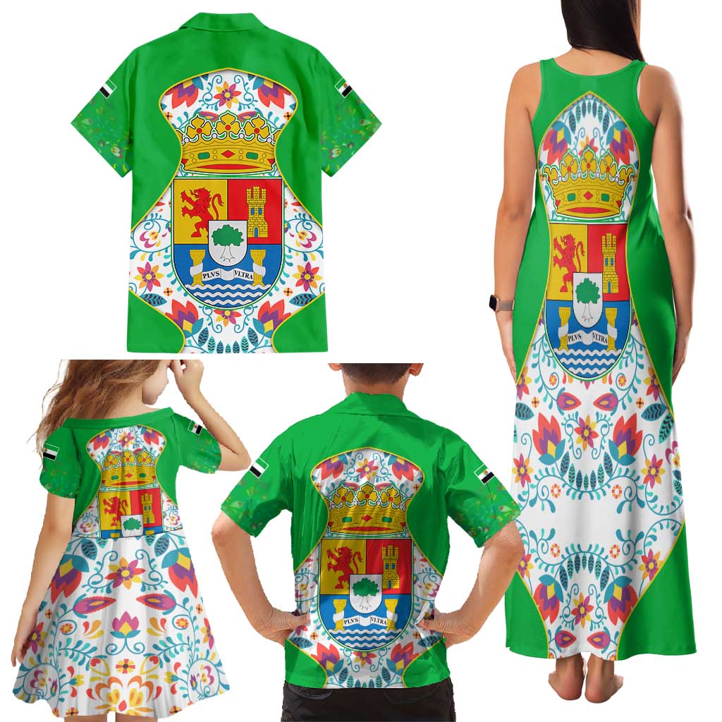 Extremadura Flag Family Matching Tank Maxi Dress and Hawaiian Shirt Autonomous Community of Spain - Wonder Print Shop