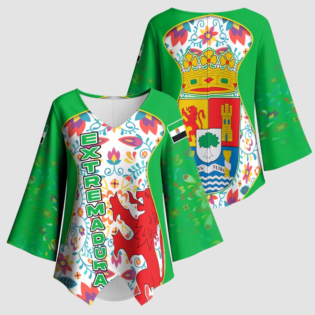 Extremadura Flag Kimono Sleeve Blouse Autonomous Community of Spain - Wonder Print Shop