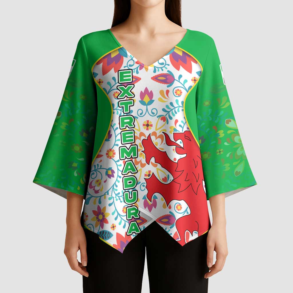 Extremadura Flag Kimono Sleeve Blouse Autonomous Community of Spain - Wonder Print Shop