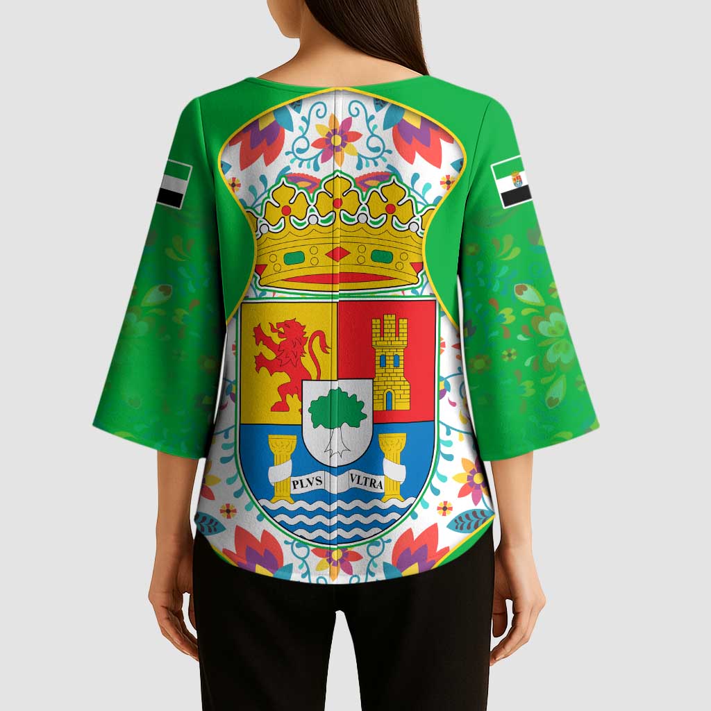 Extremadura Flag Kimono Sleeve Blouse Autonomous Community of Spain - Wonder Print Shop