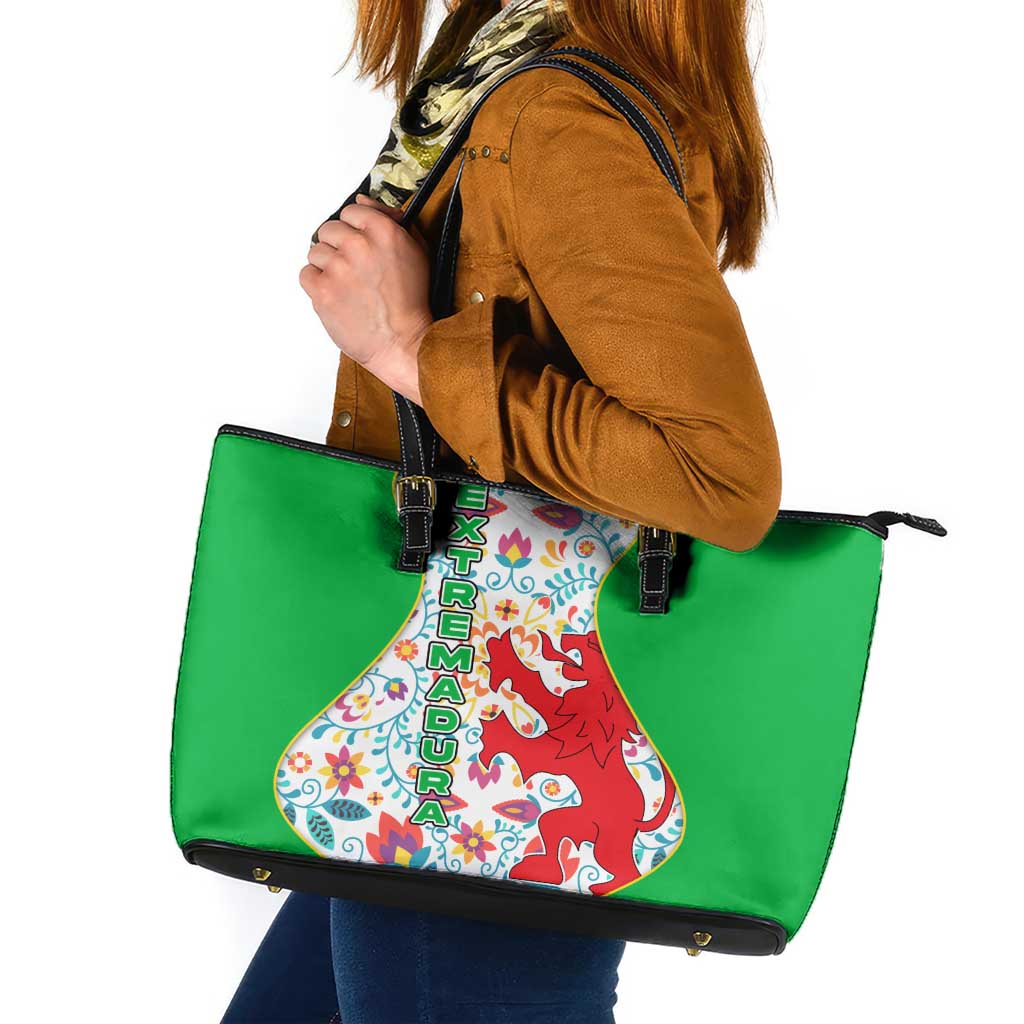 Extremadura Flag Leather Tote Bag Autonomous Community of Spain - Wonder Print Shop
