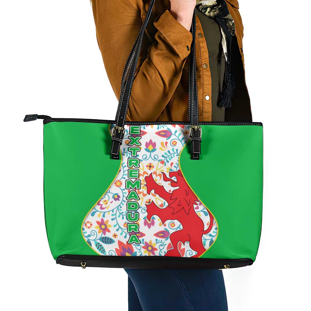 Extremadura Flag Leather Tote Bag Autonomous Community of Spain - Wonder Print Shop