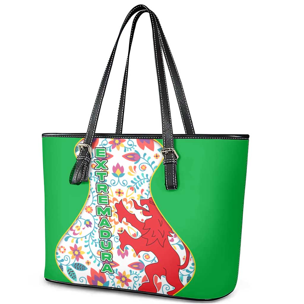 Extremadura Flag Leather Tote Bag Autonomous Community of Spain - Wonder Print Shop